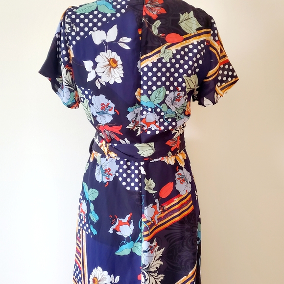 Aleta Navy Blue Print Short Sleeve Surplice Maxi Dress - Picture 9 of 13